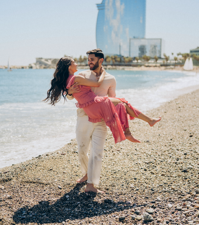 Love story on the beach in Barcelona