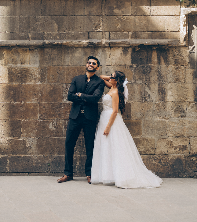 Couple in the Gothic Quarter in Barcelona